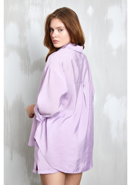 Lila Modal Kumaş Oversize Gömlek/şort Alt-Üst Takım 27376 indirimleri