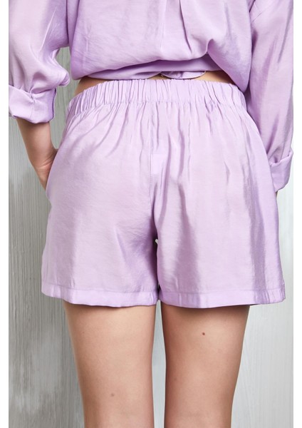 Lila Modal Kumaş Oversize Gömlek/şort Alt-Üst Takım 27376