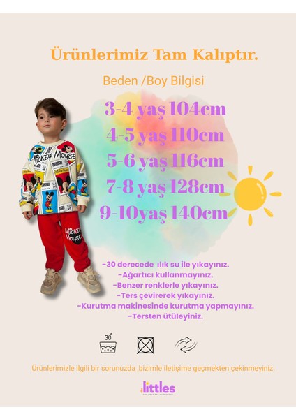 Erkek Çocuk Mickey Baskılı Beli Lastikli ve Bağcıklı Mevsimlik Pamuklu Kumaş Kırmızı Eşofman Takımı fiyatları