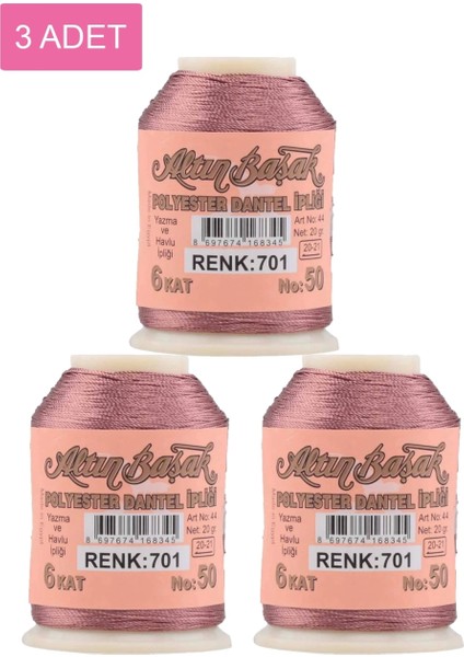3 Adet Altınbaşak Oya ve Dantel Ipi 20 gr - - No: 701