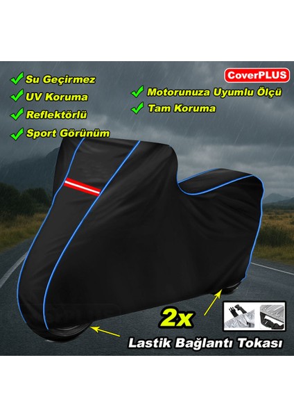 Kuba Space 50 Pro Pro Branda Siyah Mavi-Dikişli Reflektörlü Motosiket Brandası Motor Örtüsü Çadır Su Geçirmez Motosiklet Kılıfı Motor Brandası fırsatları