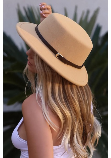 Deri Şeritli Camel Yuvarlak Boater Şapka fiyatları