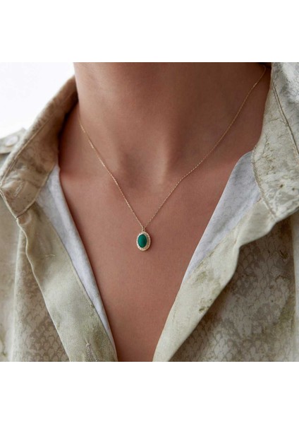 Yeşil Vintage Taşlı Kolye