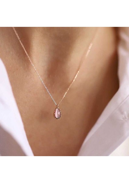 Toz Pembe Drop Kolye