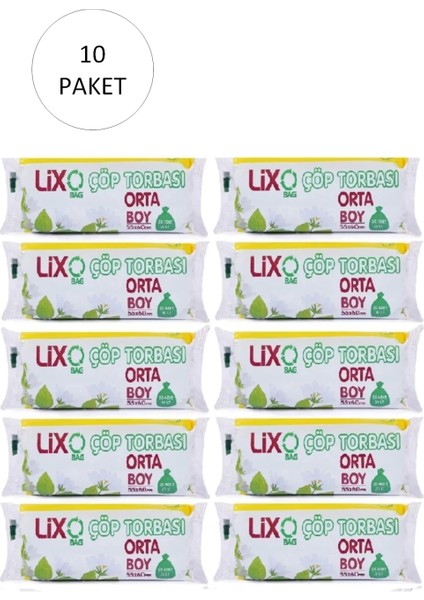 Orta Boy Çöp Torbası 55 x 60 cm 20 Li Rulo x 10 Paket = 200 Adet (Mavi)