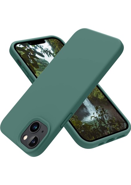 Aksesuar iPhone 14 ile Uyumlu Içi Kadife Dışı Mat Yapıya Sahip Koruma Sağlayan Lansman Silikon Kılıf (Yeşil)