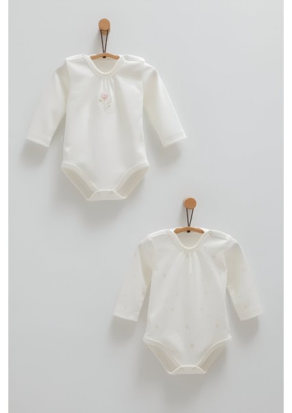 Cute Rabbit Kız Bebek Ikili Uzun Kol Body - Ekru