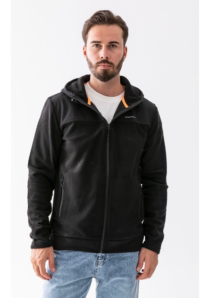 Erkek Kapüşonlu Fermuarlı Çift Cepli Polar Siyah - 25K 6044