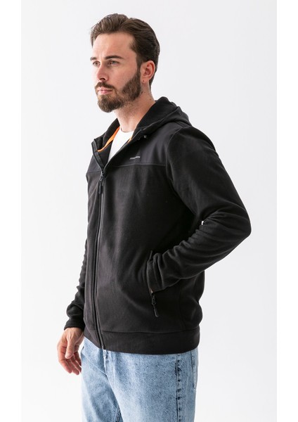 Erkek Kapüşonlu Fermuarlı Çift Cepli Polar Siyah - 25K 6044 modelleri