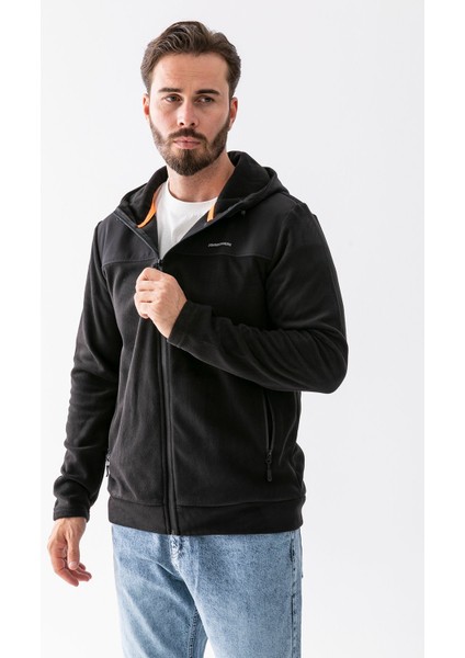 Erkek Kapüşonlu Fermuarlı Çift Cepli Polar Siyah - 25K 6044 fırsatları