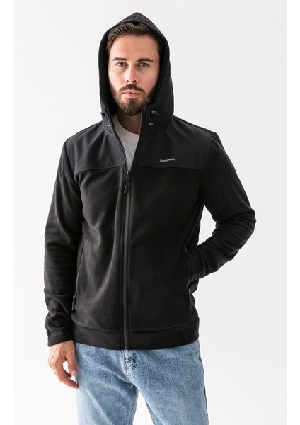 Erkek Kapüşonlu Fermuarlı Çift Cepli Polar Siyah - 25K 6044 indirimleri