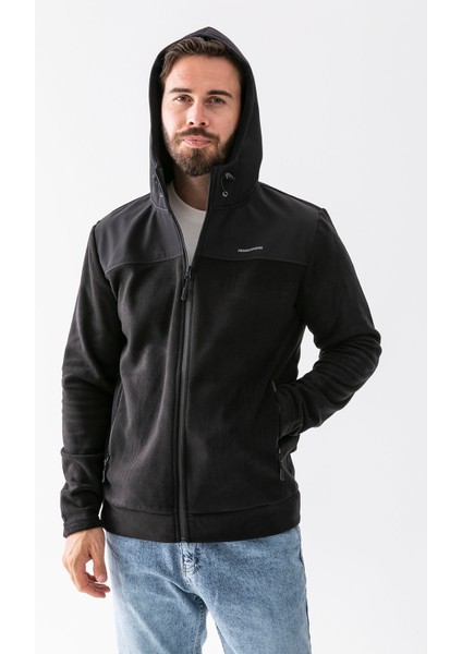 Erkek Kapüşonlu Fermuarlı Çift Cepli Polar Siyah - 25K 6044