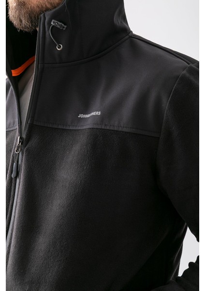 Erkek Kapüşonlu Fermuarlı Çift Cepli Polar Siyah - 25K 6044