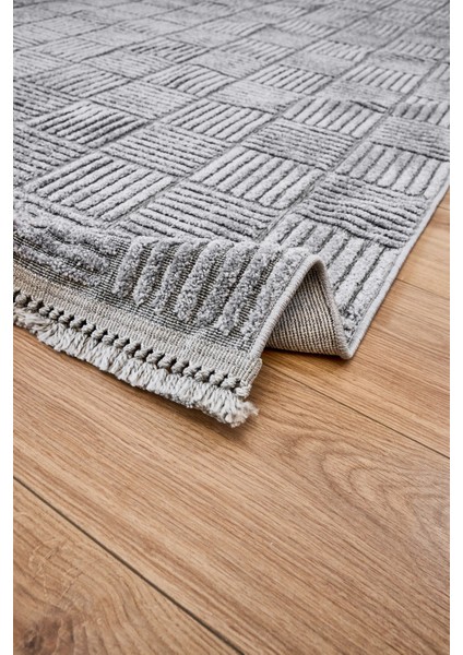 Gri Geometrik Etnik Modern Desenli Hav Vermeyen Leke Tutmayan Kolay Temizlenen Yumuşak Makine Salon Yolluk Mutfak Halı