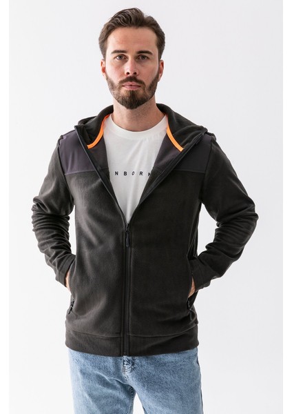 Erkek Kapüşonlu Fermuarlı Çift Cepli Polar Antrasit - 25K 6044 fiyatları