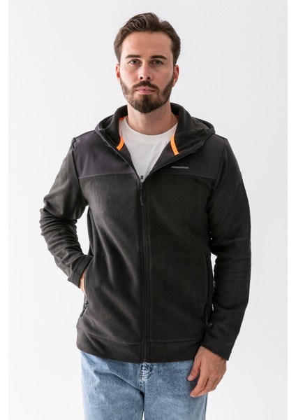 Erkek Kapüşonlu Fermuarlı Çift Cepli Polar Antrasit - 25K 6044 fırsatları