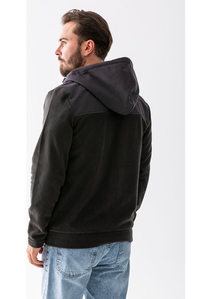 Erkek Kapüşonlu Fermuarlı Çift Cepli Polar Antrasit - 25K 6044