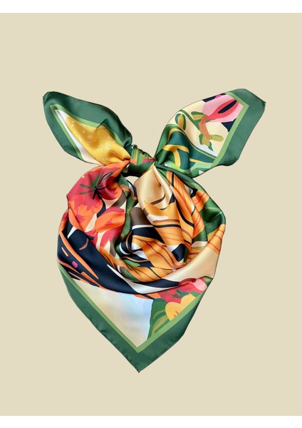 Scarf Yeşil Bahar Desenli Fular 70*70