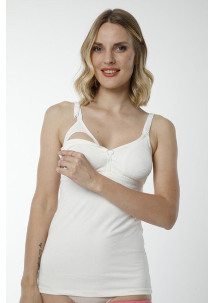 2400 %100 Pamuk Askılı Emzirme Atleti - Ekru