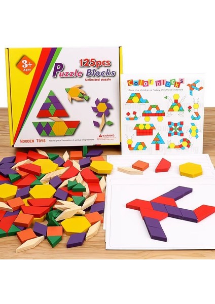 Ahşap 125 Parça Puzzle Tangram Blok Seti