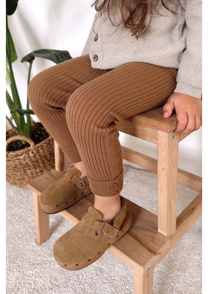 Örme Kumaş Fitilli Düğme Detaylı Duble Paça Unisex Çocuk Taytı