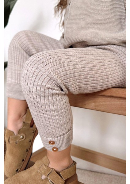 Örme Kumaş Fitilli Düğme Detaylı Duble Paça Unisex Çocuk Taytı fiyatları