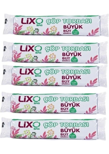Büyük Boy Çöp Torbası 65 x 80 cm 10 Lu Rulo x 5 Paket = 50 Adet (Mavi)