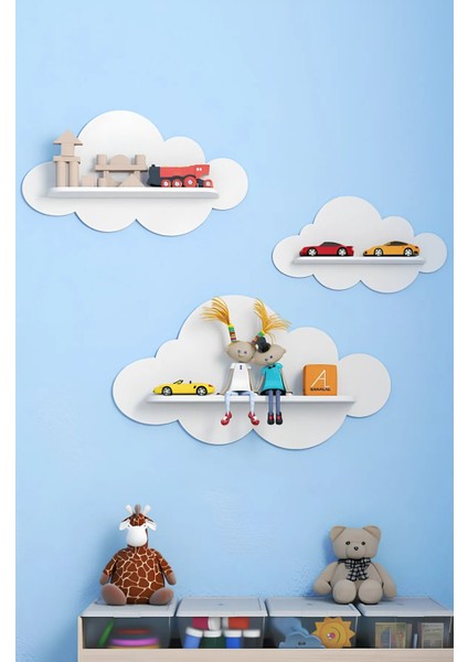 Beyaz Dekoratif 3'lü Bulut Çocuk Odası Duvar Rafı Duvar Dekorasyonu Ürünü fiyatları