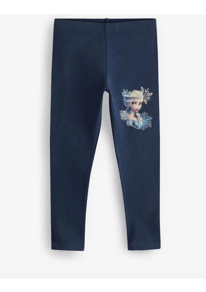 Kız Çocuk Elsa Baskılı Taş Detaylı %95 Koton Tayt
