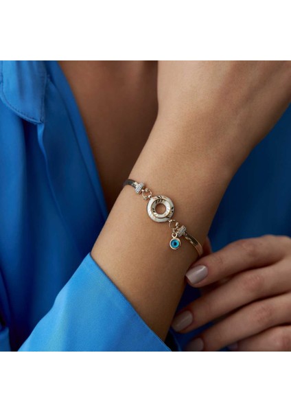 Beyaz Mineli Halka Göz Charm Balık Sırtı Bileklik