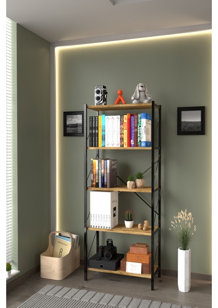 Ahlas 5 Raflı Dekoratif Kitaplık Dosya Rafı Ofis Rafı Mutfak Rafı Çok Amaçlı Raf 150 cm