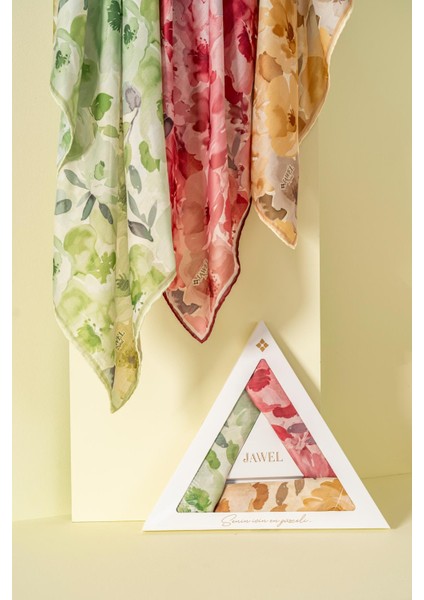 Kadın Peonia Soft Eşarp Paketi (Sarı-Krem Bordo-Yeşil)