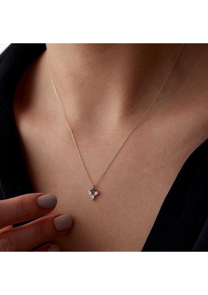 Lacivert Taşlı Üçlü Damla Kolye