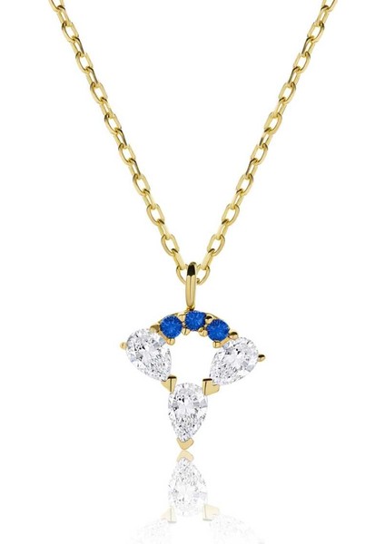 Lacivert Taşlı Üçlü Damla Kolye fiyatları