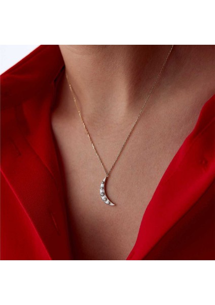 Beyaz Mineli Üzeri Taşlı Ay Kolye fiyatları