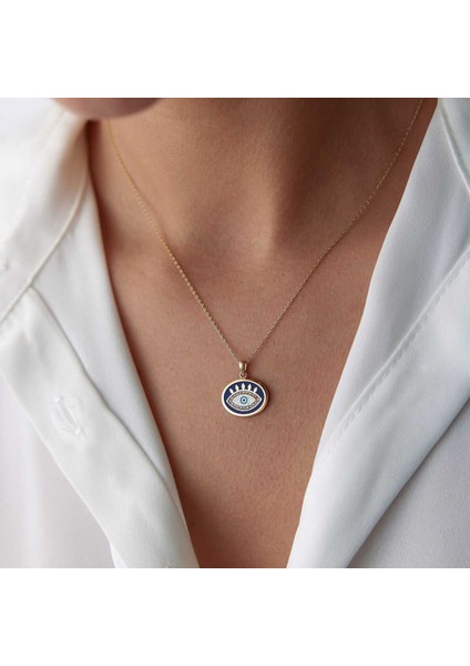 Lacivert Mineli Göz Kolye