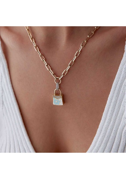 Çiçekli Kilit Charm Ataç Kolye