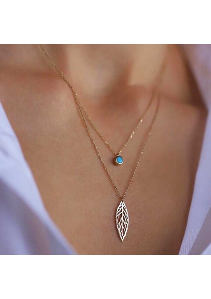 Firuze Yaprak Ikili Kolye