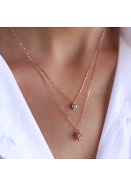 Firuze Çam Kozalağı Ikili Kolye