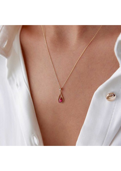 Kırmızı Damla Taşlı Kolye