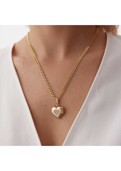Taşlı Kalp Charm Kolye