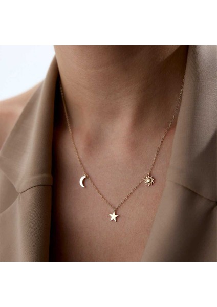 Ay Yıldız Güneş Charm Kolye