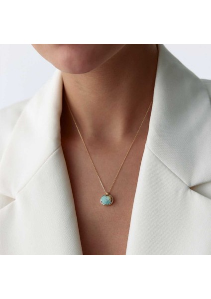 Elips Doğal Firuze Taşlı Kolye