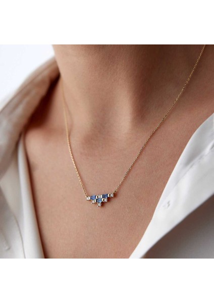 Lacivert Baget ve Beyaz Taşlı Kolye