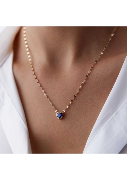 Boomerang Safir Taşlı Kalp Kolye