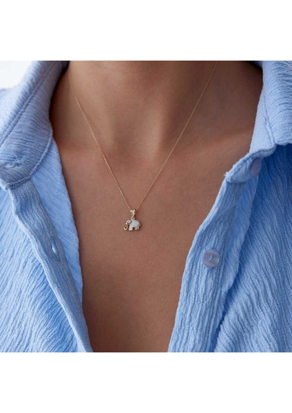 Beyaz Mineli Fil Kolye