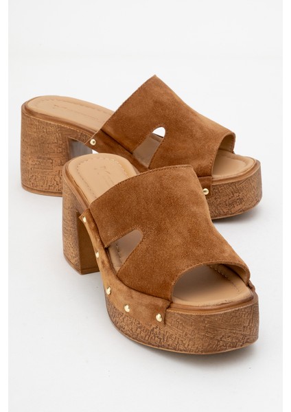 Kadın Platform Topuk Takunya Terlik Gerçek Süet Deri Zy 8245 Taba fiyatları