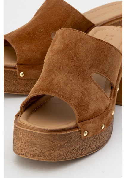 Kadın Platform Topuk Takunya Terlik Gerçek Süet Deri Zy 8245 Taba modelleri