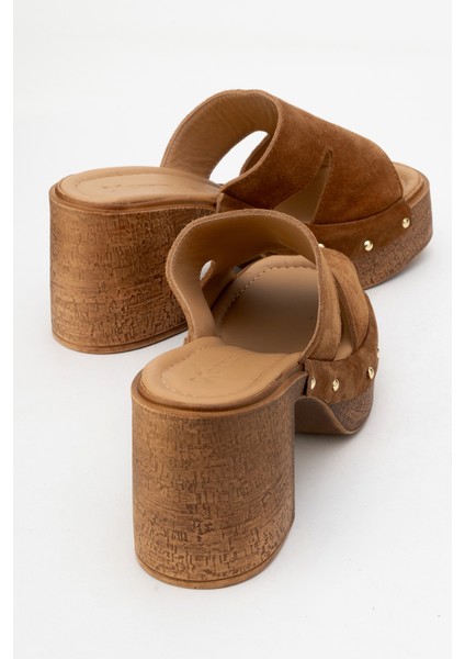 Kadın Platform Topuk Takunya Terlik Gerçek Süet Deri Zy 8245 Taba fırsatları