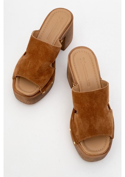 Kadın Platform Topuk Takunya Terlik Gerçek Süet Deri Zy 8245 Taba indirimleri